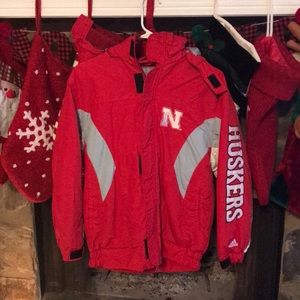Youth Large Nebraska jacket with removable hood.
